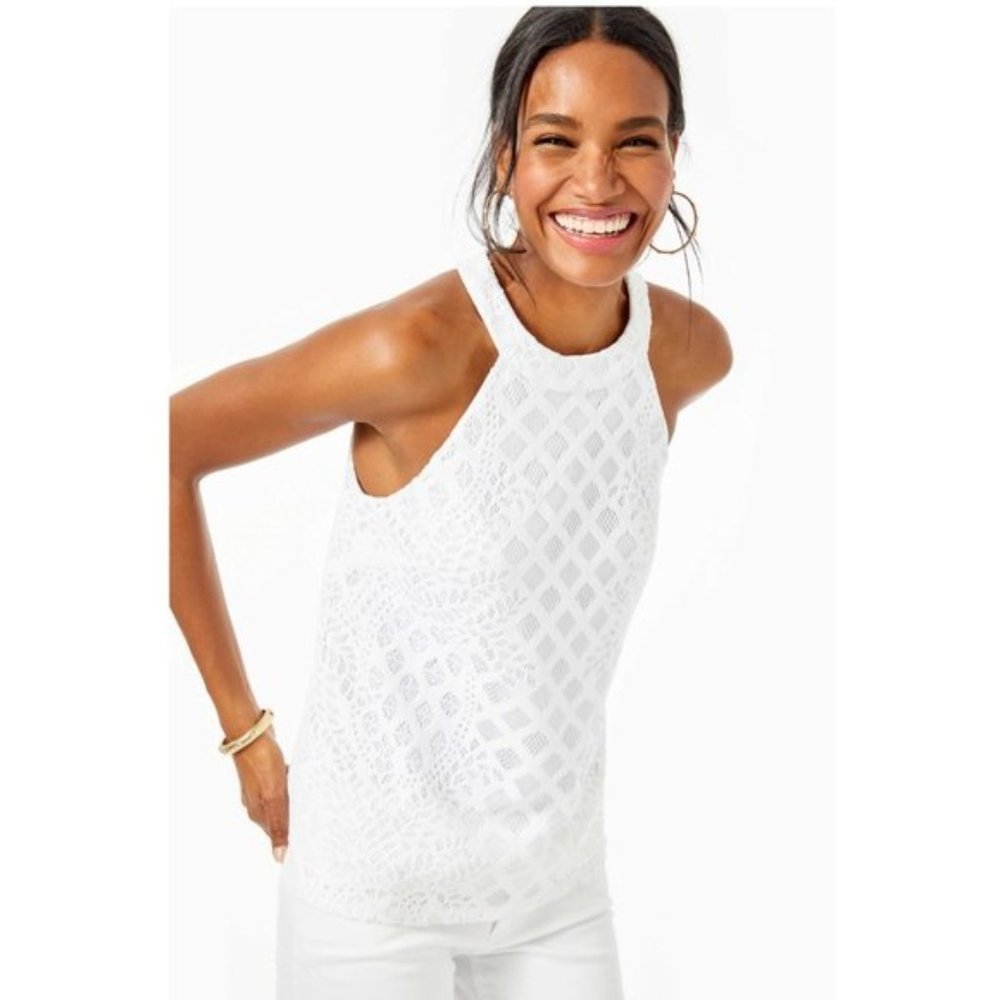 Lilly Pulitzer Rayanne Top, White, Halter Neck Top, Size Medium (Like New)